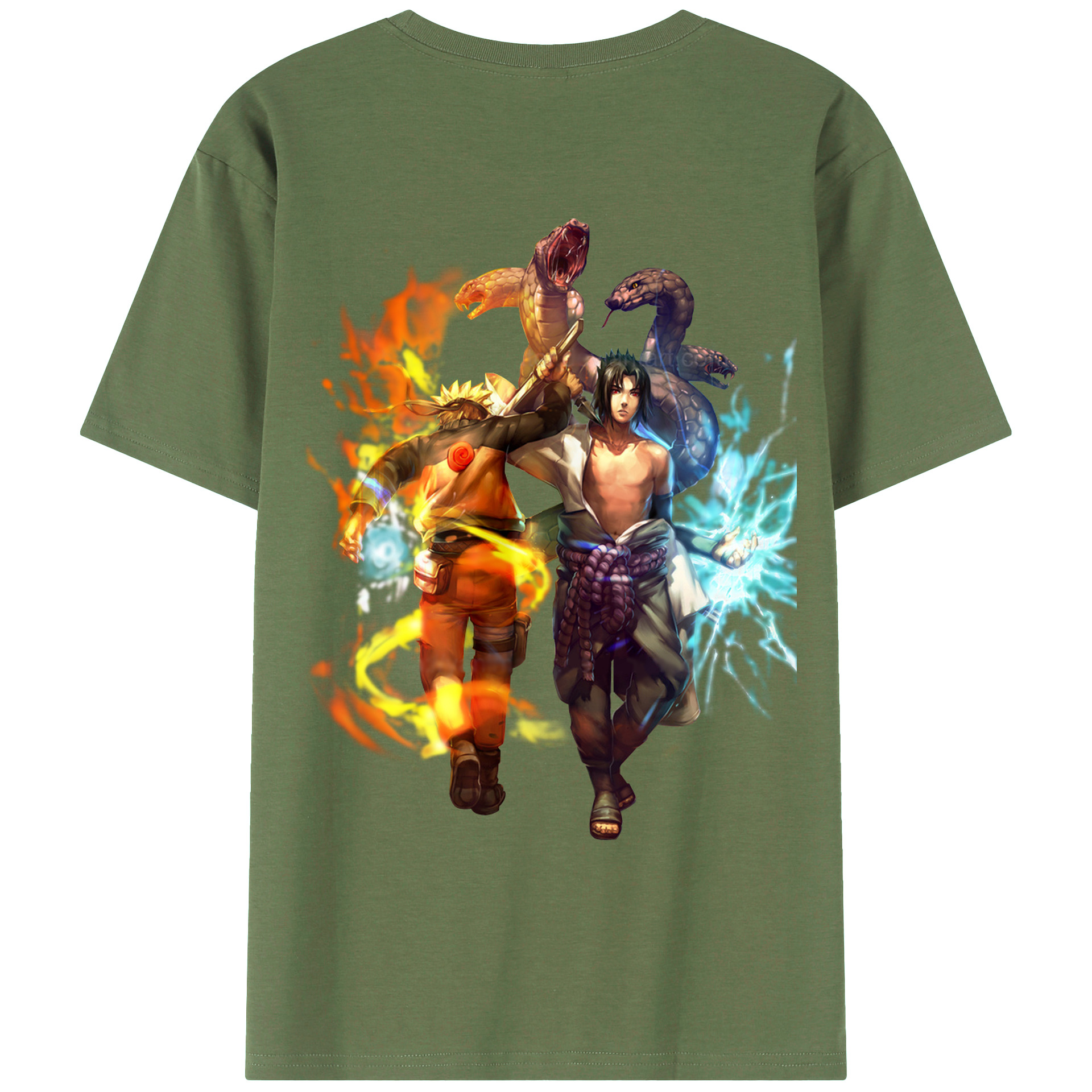 （画像用） NARUTO -ナルト- うちは サスケ Uchiha Sasuke 綿100％ メンズ半袖Tシャツ（バックプリント） 通気性